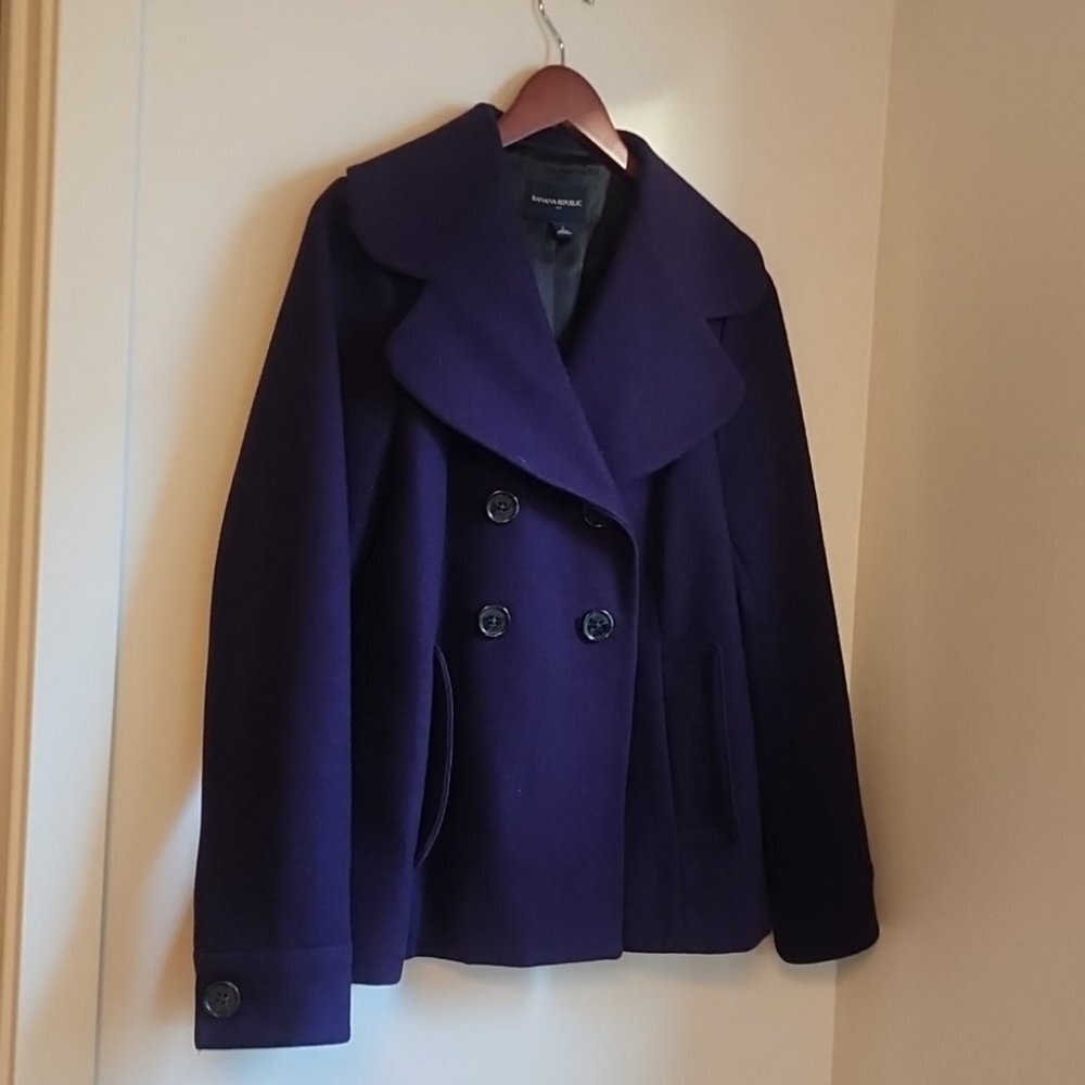 Banana Republic Deep Purple Wool Pea Coat – Size Small - Picture 2 of 7